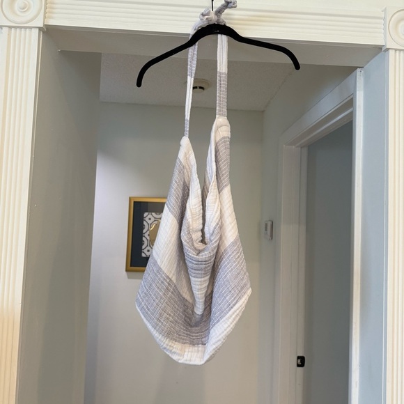 Cotton Gauzey Striped Blue & White Large Beach Bag Boho Hippie Beachy Vacation - Picture 5 of 5